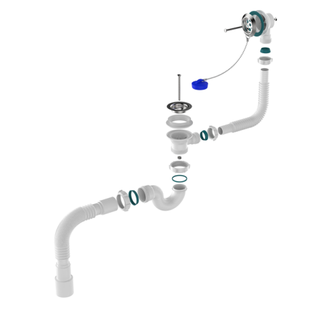 Сифон для ванны Sti V155-30-MR, 11/2"х40 с выпуском, переливом и гофротрубой 40х40-50